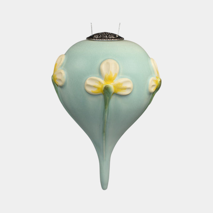 Ephraim Faience Pottery Blue Ceramic Loves Me Christmas Ornament - Just Art Pottery