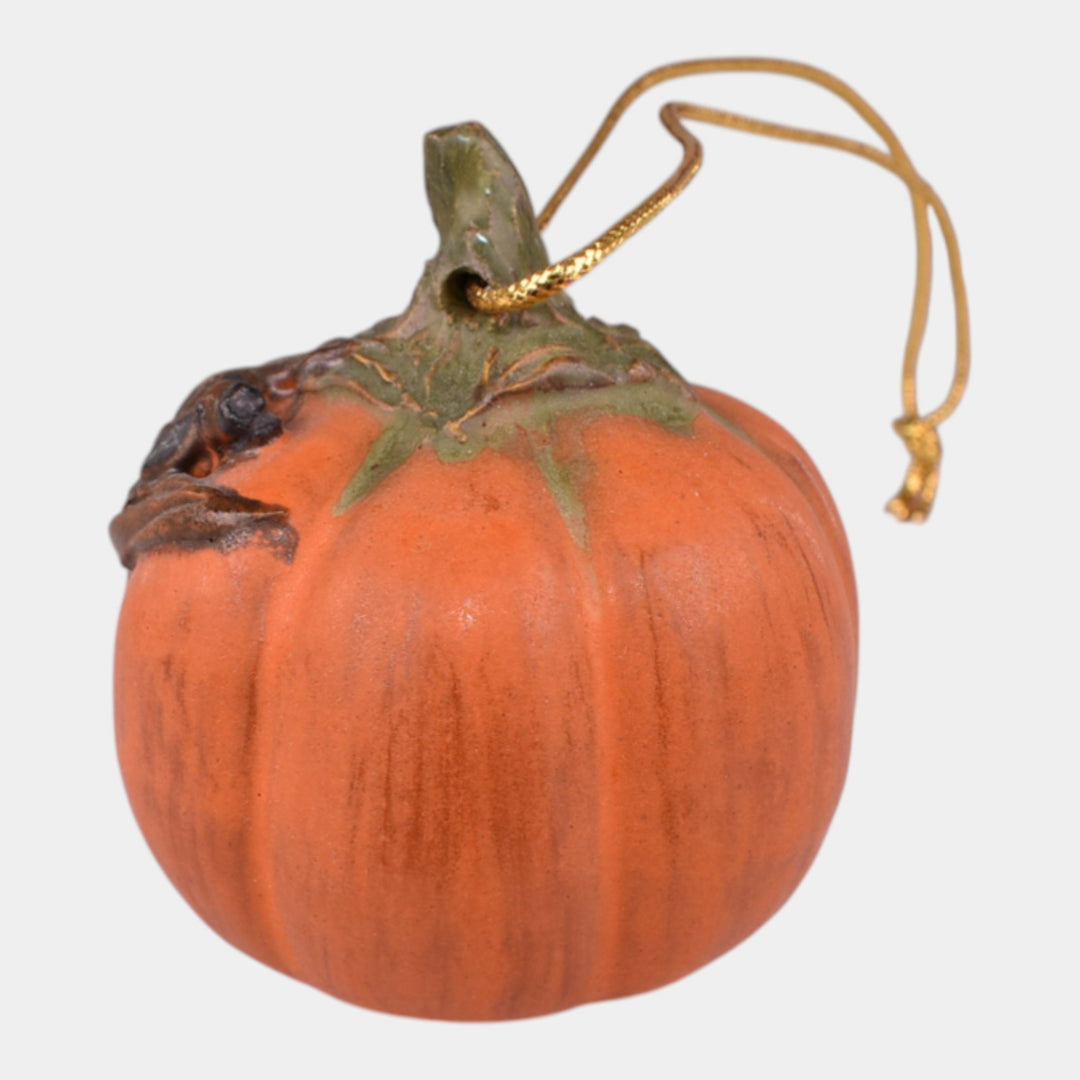 Ephraim Faience 2019 Experimental Pottery Orange Pumpkin Bat Halloween Ornament