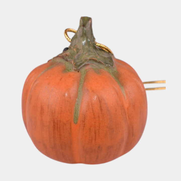 Ephraim Faience 2019 Experimental Pottery Orange Pumpkin Bat Halloween Ornament