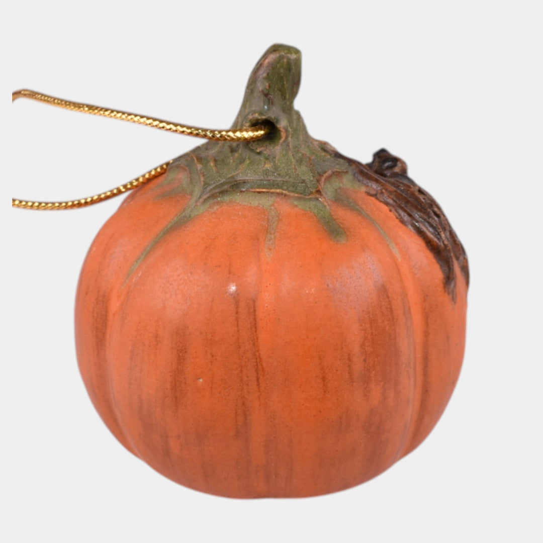 Ephraim Faience 2019 Experimental Pottery Orange Pumpkin Bat Halloween Ornament