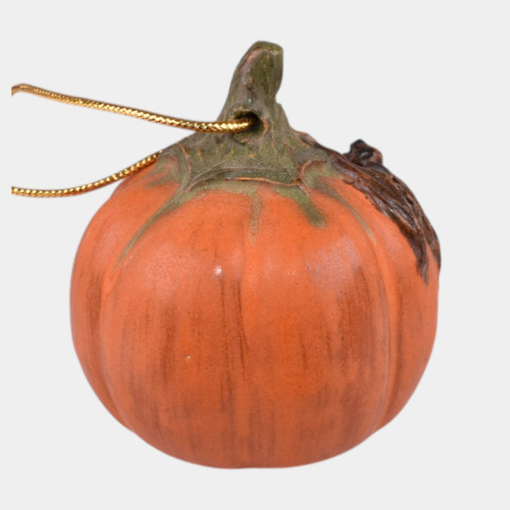 Ephraim Faience 2019 Experimental Pottery Orange Pumpkin Bat Halloween Ornament