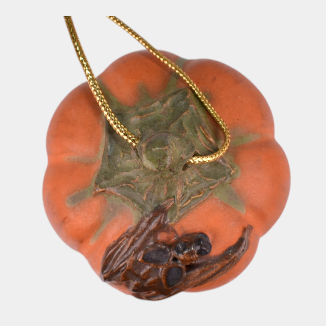 Ephraim Faience 2019 Experimental Pottery Orange Pumpkin Bat Halloween Ornament