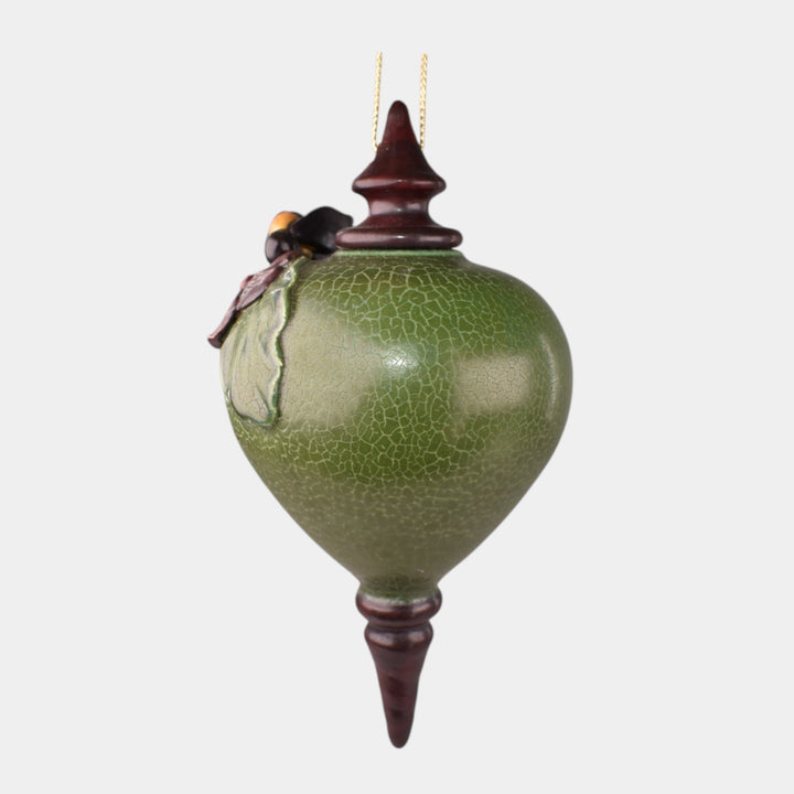 Ephraim Faience Hand Made Pottery Leaf Green Ceramic Bee Christmas Ornament