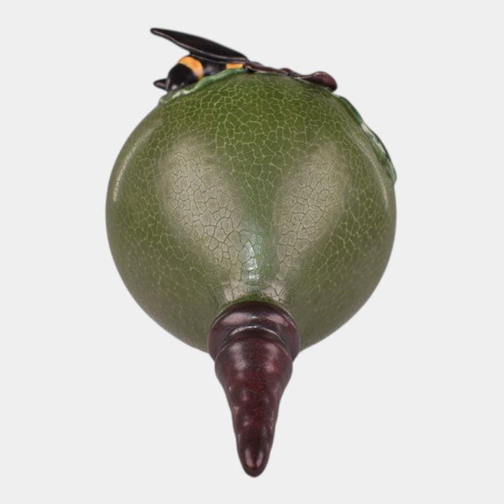 Ephraim Faience Hand Made Pottery Leaf Green Ceramic Bee Christmas Ornament