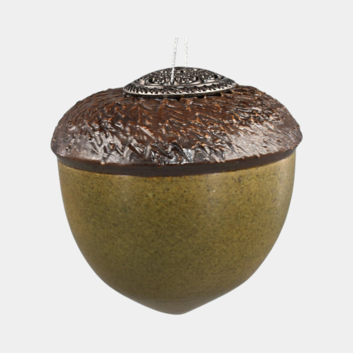 Ephraim Faience Hand Made Pottery Green Ceramic Acorn Bird House Ornament - Just Art Pottery