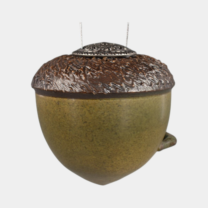 Ephraim Faience Hand Made Pottery Green Ceramic Acorn Bird House Ornament - Just Art Pottery