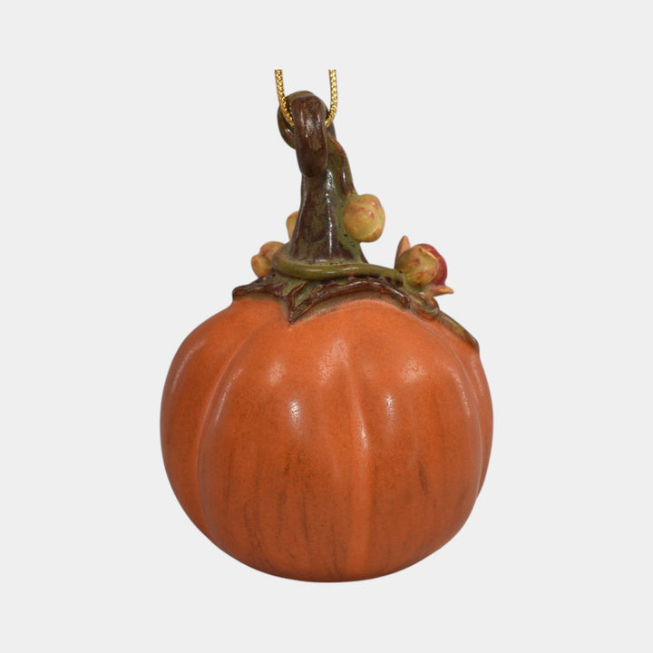 Ephraim Faience Pottery Orange Bittersweet Pumpkin Halloween Ornament