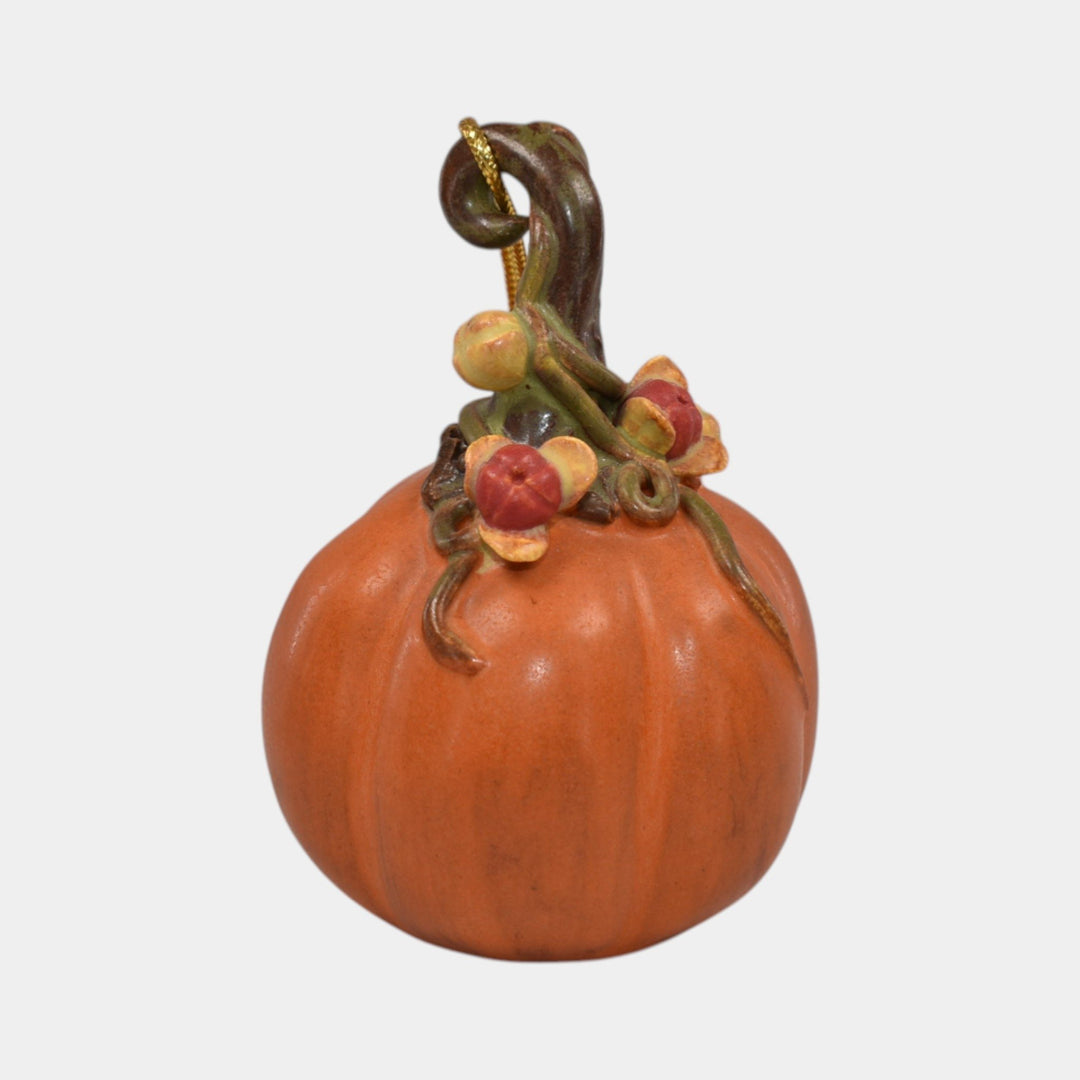 Ephraim Faience Pottery Orange Bittersweet Pumpkin Halloween Ornament