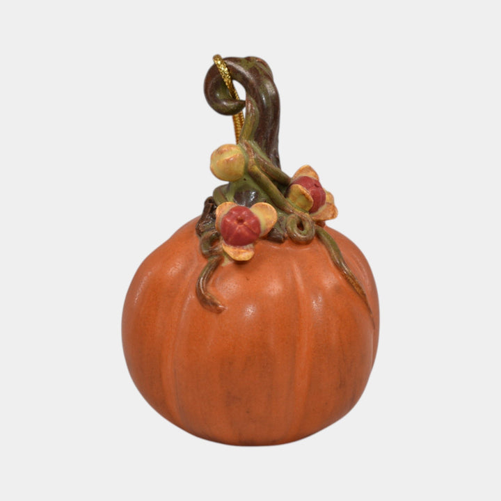 Ephraim Faience Pottery Orange Bittersweet Pumpkin Halloween Ornament