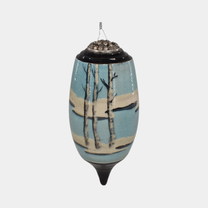 Ephraim Faience Pottery Cardinal Snowy Birch Scenic Vellum Christmas Ornament - Just Art Pottery