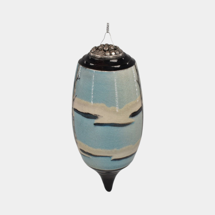 Ephraim Faience Pottery Cardinal Snowy Birch Scenic Vellum Christmas Ornament - Just Art Pottery