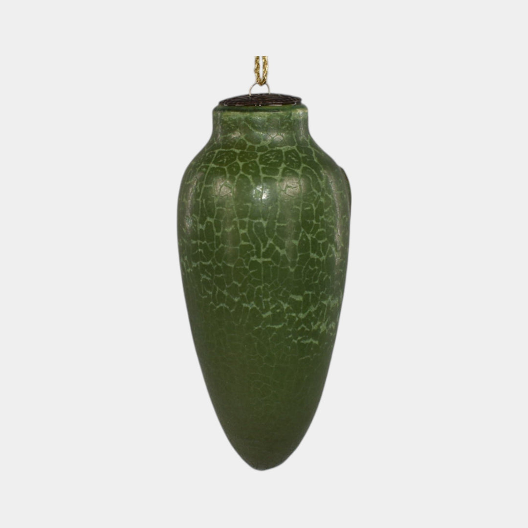 Ephraim Faience Pottery Orange Moth Green Ceramic Christmas Ornament - Just Art Pottery