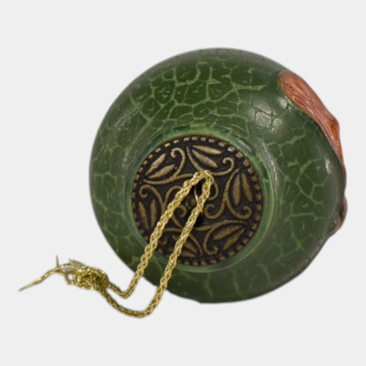 Ephraim Faience Pottery Orange Moth Green Ceramic Christmas Ornament - Just Art Pottery