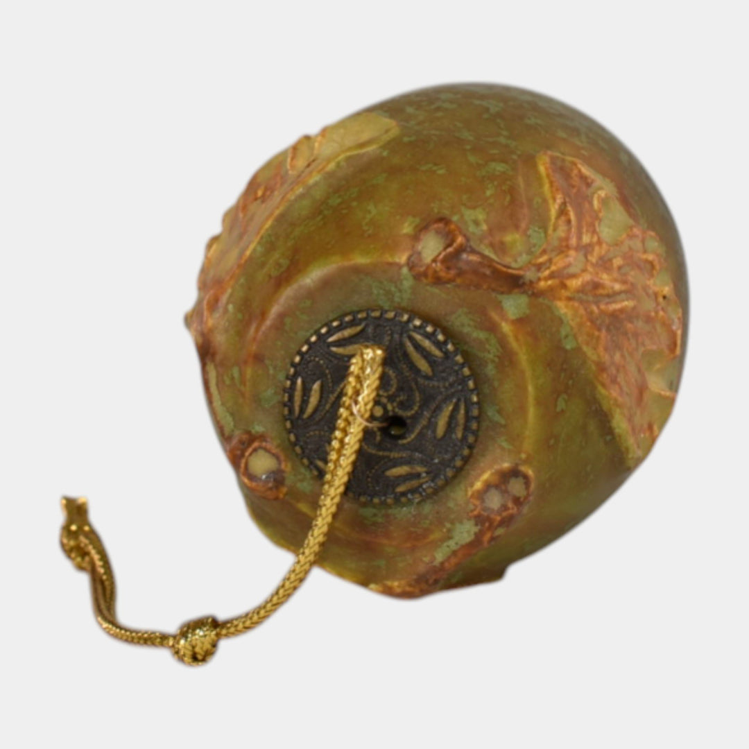 Ephraim Faience Pottery Orange Ginkgo Leaf Olive Ceramic Christmas Ornament - Just Art Pottery