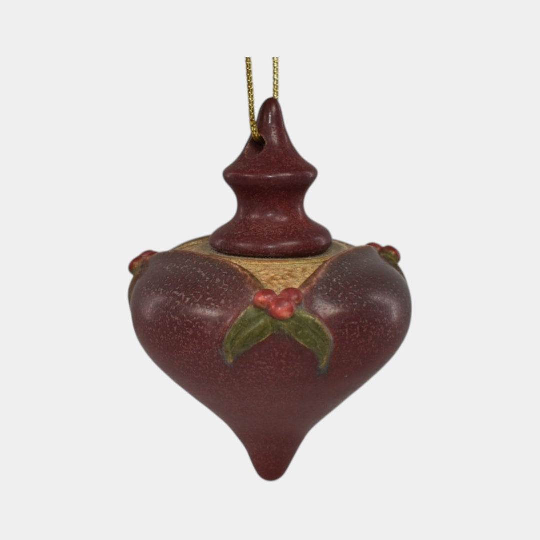 Ephraim Faience Hand Made Pottery Red Holly Ceramic Christmas Ornament