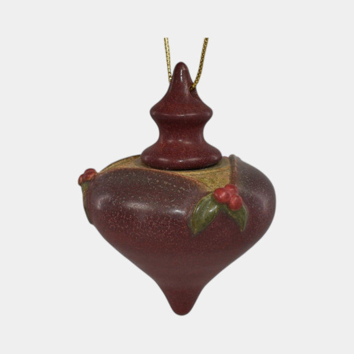 Ephraim Faience Hand Made Pottery Red Holly Ceramic Christmas Ornament