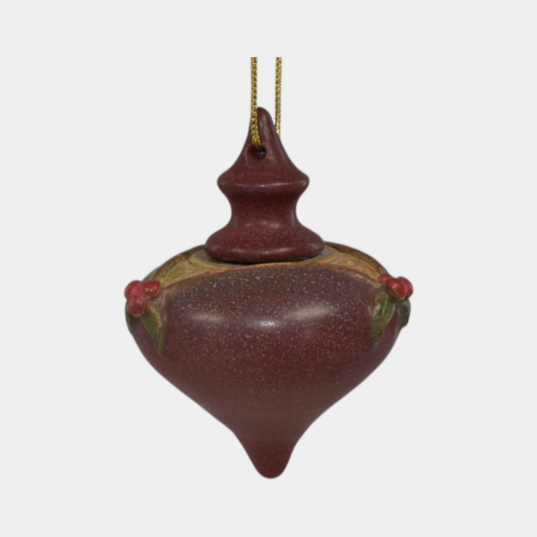 Ephraim Faience Hand Made Pottery Red Holly Ceramic Christmas Ornament