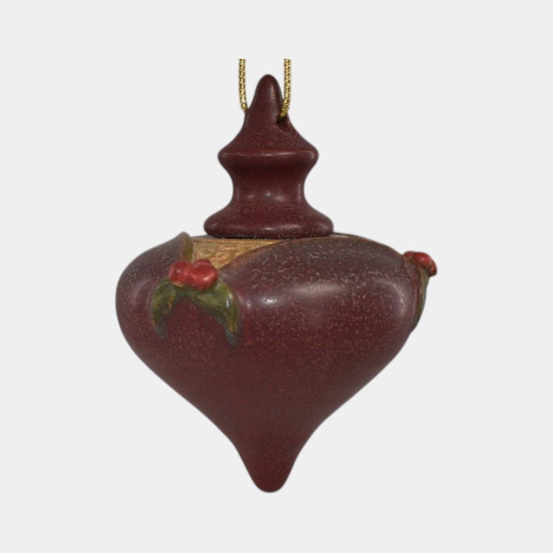 Ephraim Faience Hand Made Pottery Red Holly Ceramic Christmas Ornament