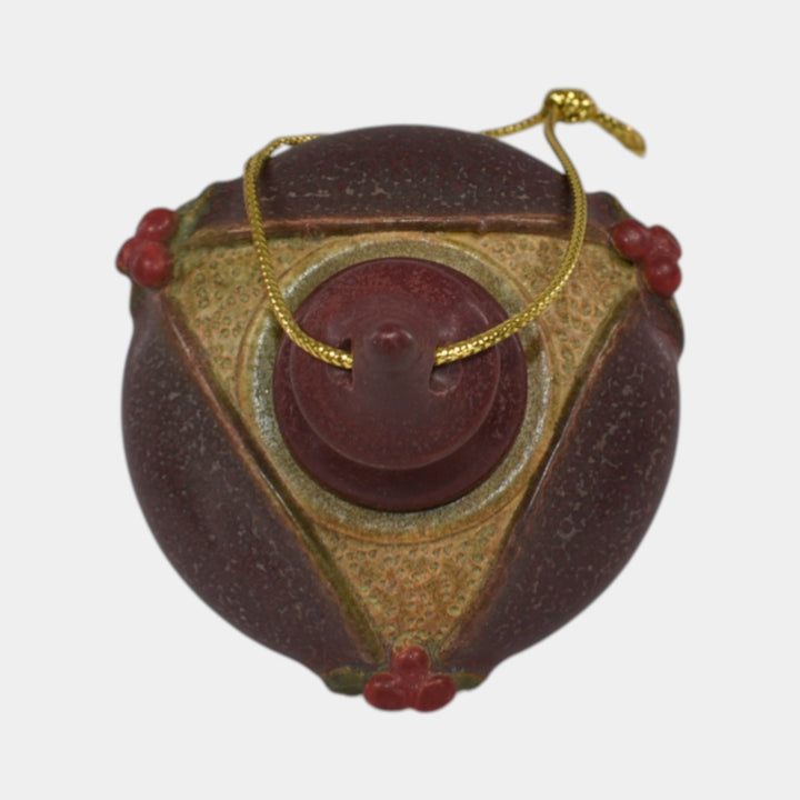 Ephraim Faience Hand Made Pottery Red Holly Ceramic Christmas Ornament