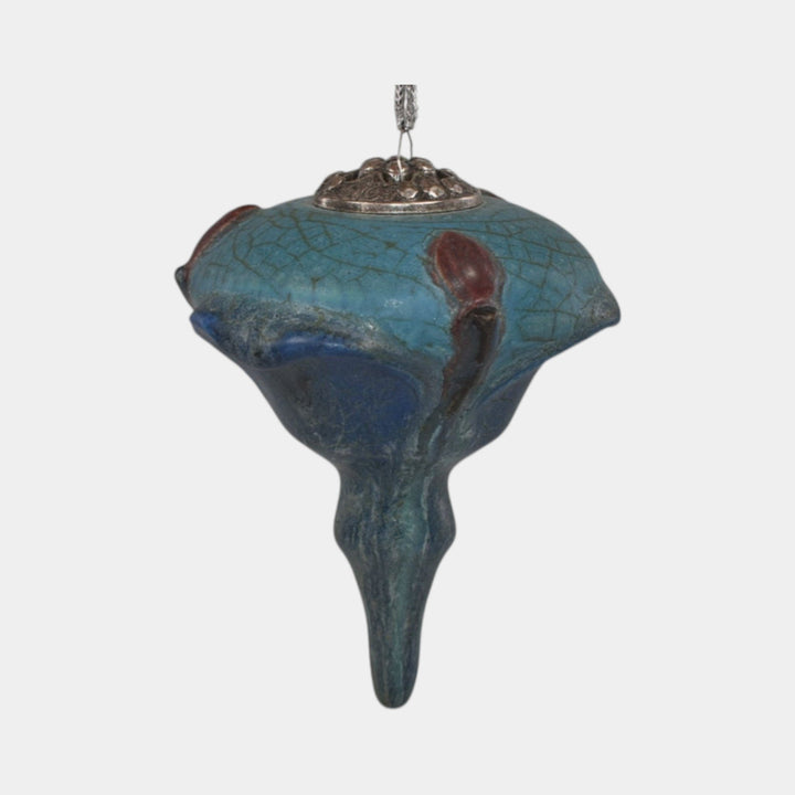 Ephraim Faience 2021 Pottery Blue Revival Spindle Ceramic Christmas Ornament