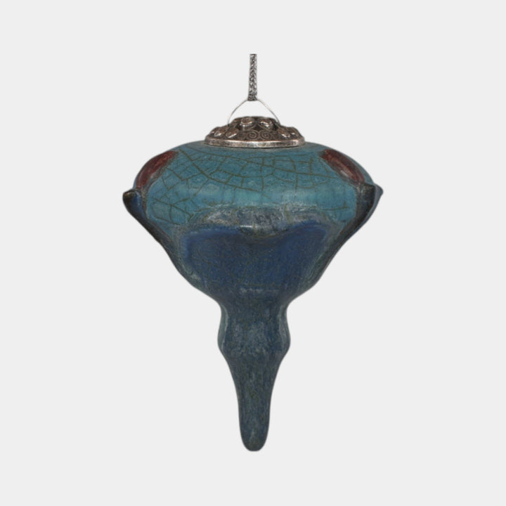 Ephraim Faience 2021 Pottery Blue Revival Spindle Ceramic Christmas Ornament