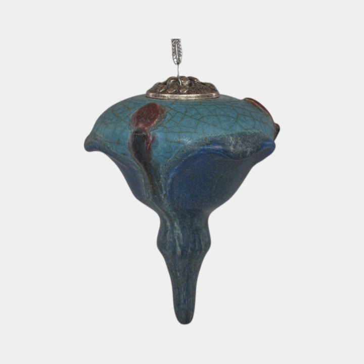 Ephraim Faience 2021 Pottery Blue Revival Spindle Ceramic Christmas Ornament