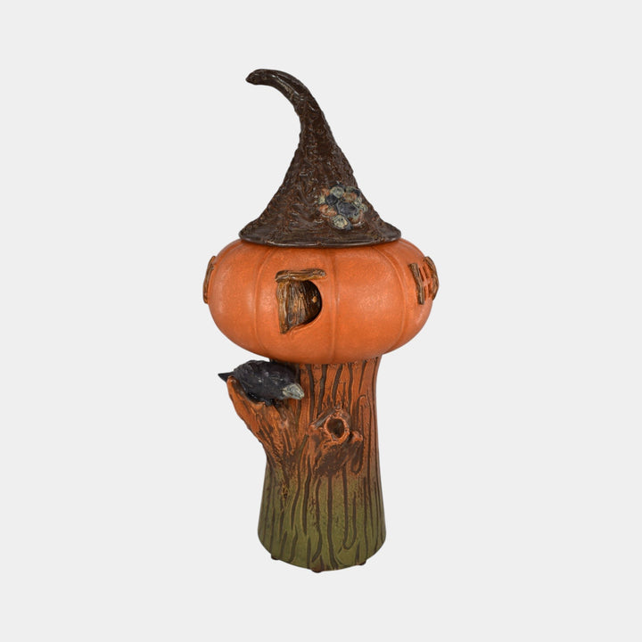Ephraim Faience Pottery Enchanted Hollows Lidded Pumpkin Crow Lantern and Base