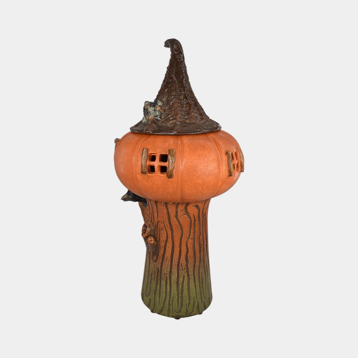 Ephraim Faience Pottery Enchanted Hollows Lidded Pumpkin Crow Lantern and Base