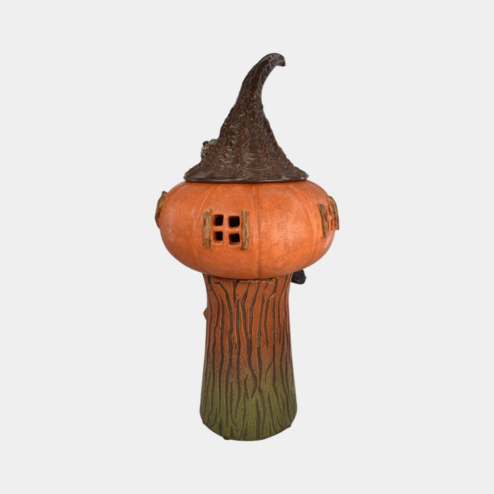 Ephraim Faience Pottery Enchanted Hollows Lidded Pumpkin Crow Lantern and Base