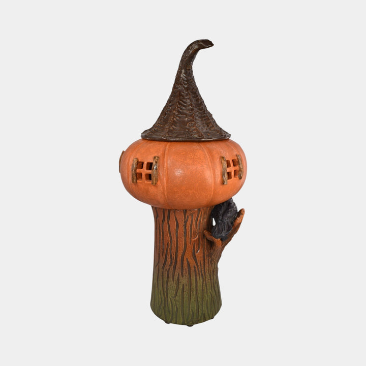 Ephraim Faience Pottery Enchanted Hollows Lidded Pumpkin Crow Lantern and Base