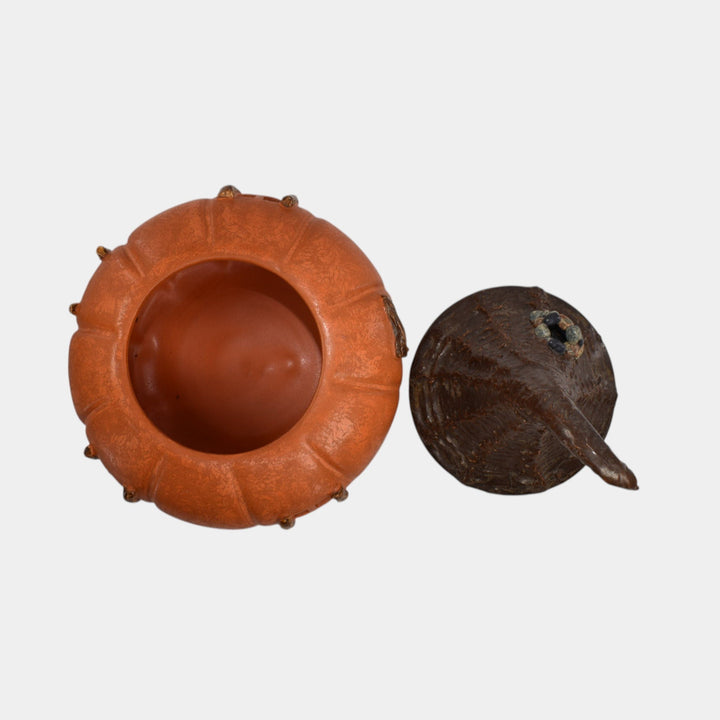 Ephraim Faience Pottery Enchanted Hollows Lidded Pumpkin Crow Lantern and Base