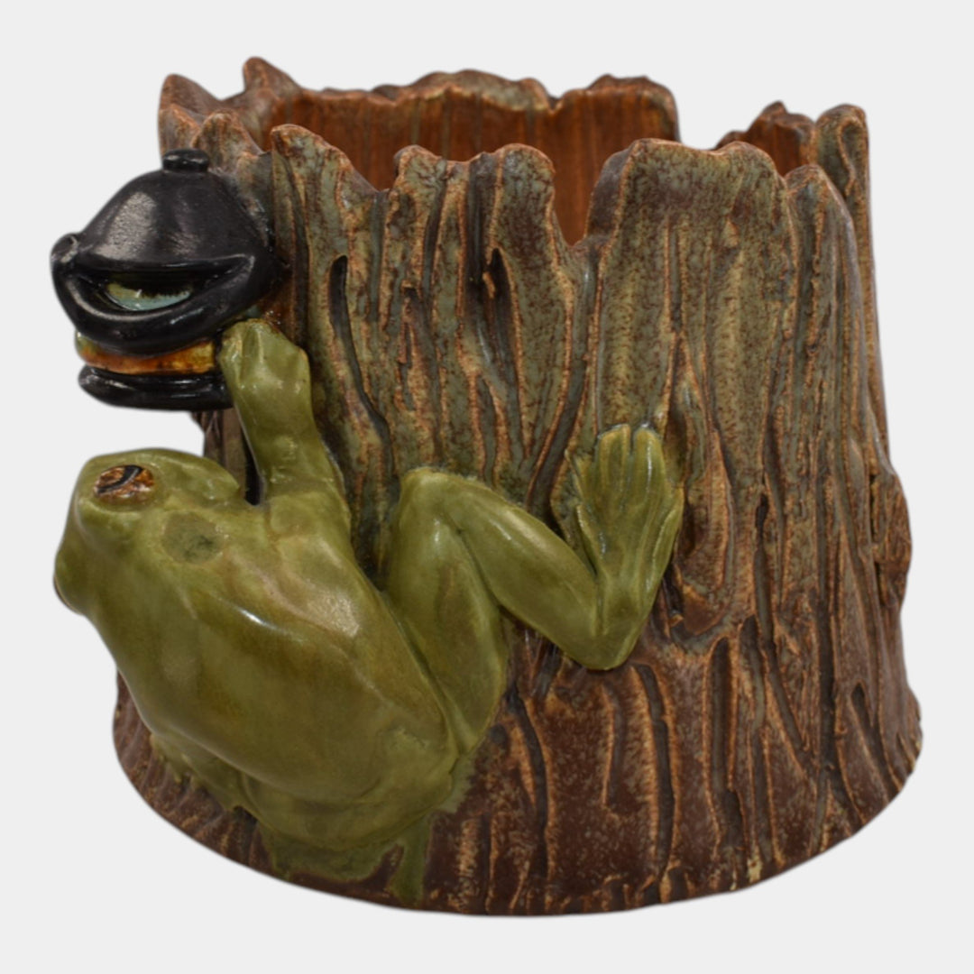 Ephraim Faience 2022 Hand Made Pottery Seeking Shelter Lantern Frog Ceramic Vase - Just Art Pottery