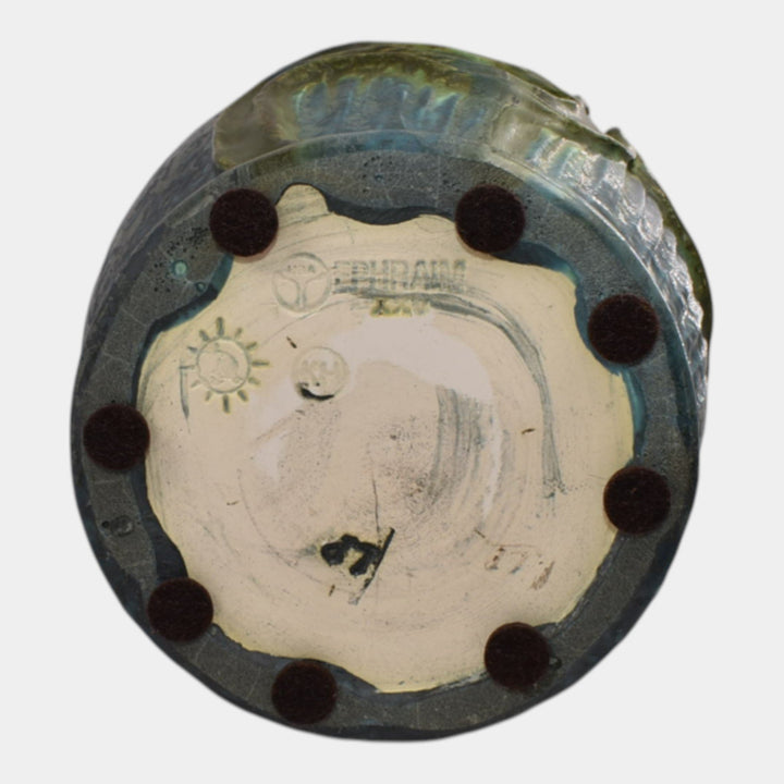 Ephraim Faience 2025 Hand Made Pottery Lily Pad Lookout Tall Bottle Vase - Just Art Pottery