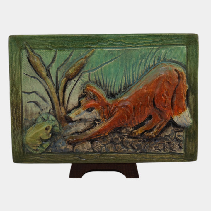 Ephraim Faience Hand Made Art Pottery Fox And Frog Ceramic Tile