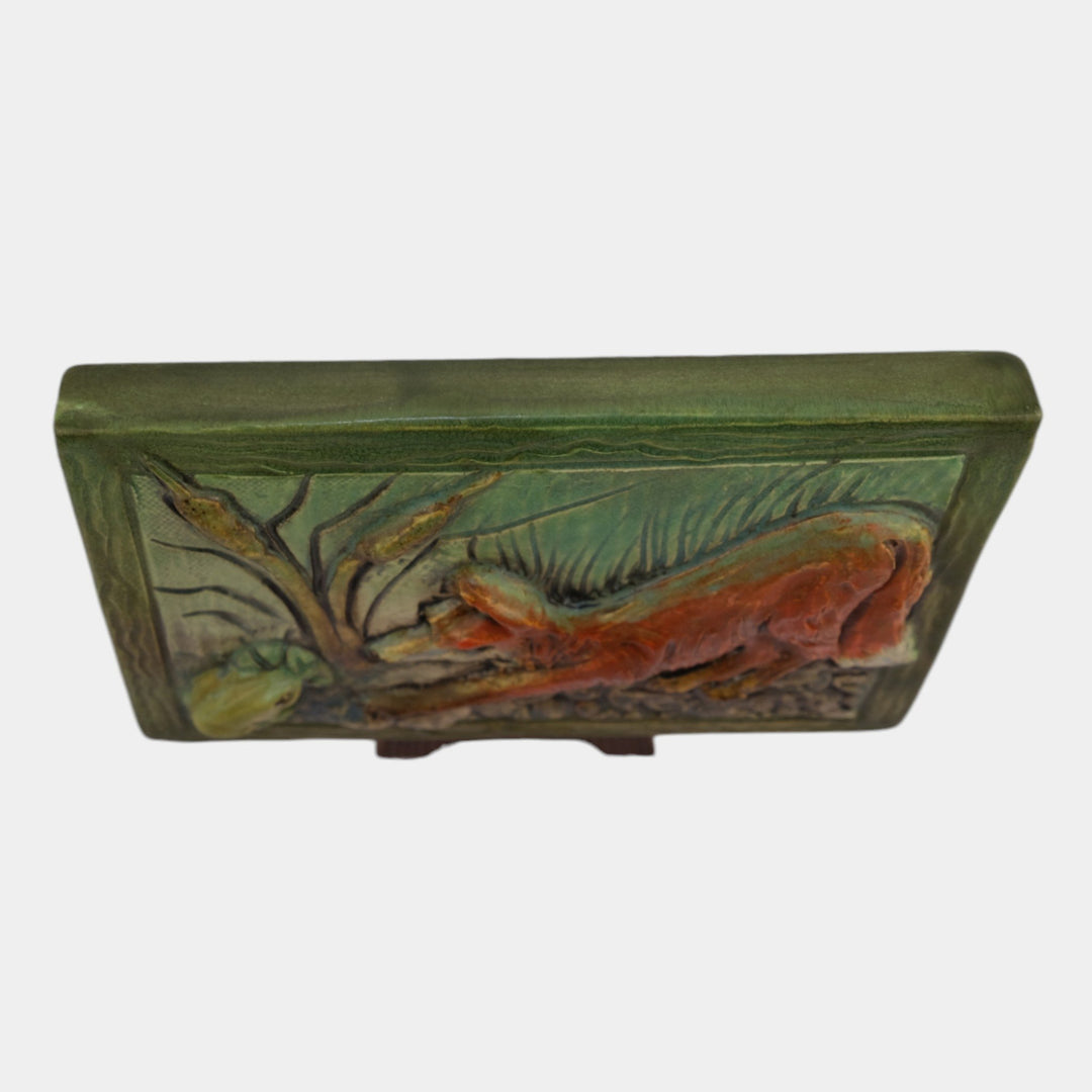 Ephraim Faience Hand Made Art Pottery Fox And Frog Ceramic Tile