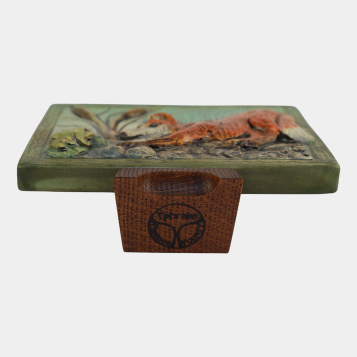 Ephraim Faience Hand Made Art Pottery Fox And Frog Ceramic Tile