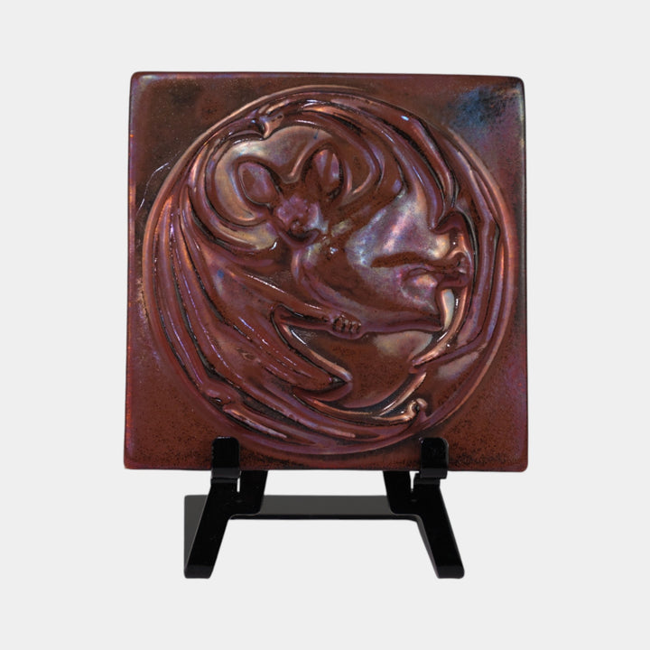 Motawi Tileworks Hand Made Purple Iridescent Stylized Bat In Relief Ceramic Tile