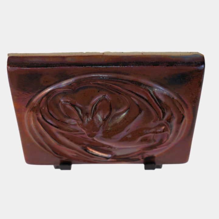 Motawi Tileworks Hand Made Purple Iridescent Stylized Bat In Relief Ceramic Tile