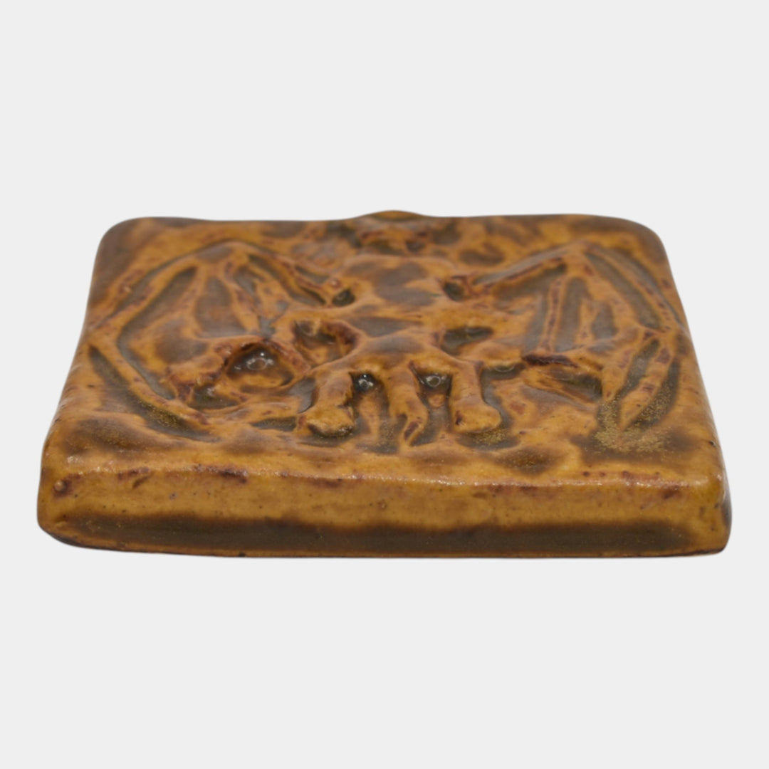 Pewabic 2003 Art Pottery Mottled Brown Arts And Crafts Bat Tile 100 Years Stamp - Just Art Pottery
