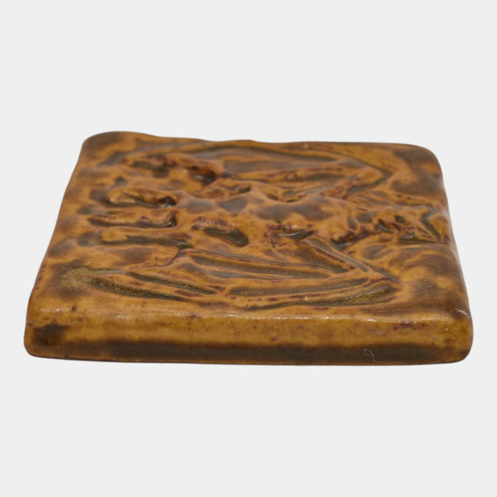 Pewabic 2003 Art Pottery Mottled Brown Arts And Crafts Bat Tile 100 Years Stamp - Just Art Pottery