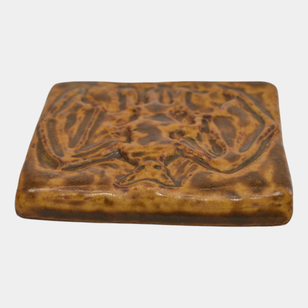 Pewabic 2003 Art Pottery Mottled Brown Arts And Crafts Bat Tile 100 Years Stamp - Just Art Pottery