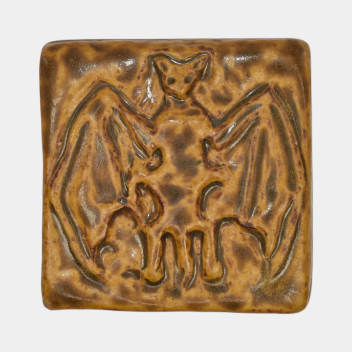 Pewabic 2003 Art Pottery Mottled Brown Arts And Crafts Bat Tile 100 Years Stamp - Just Art Pottery