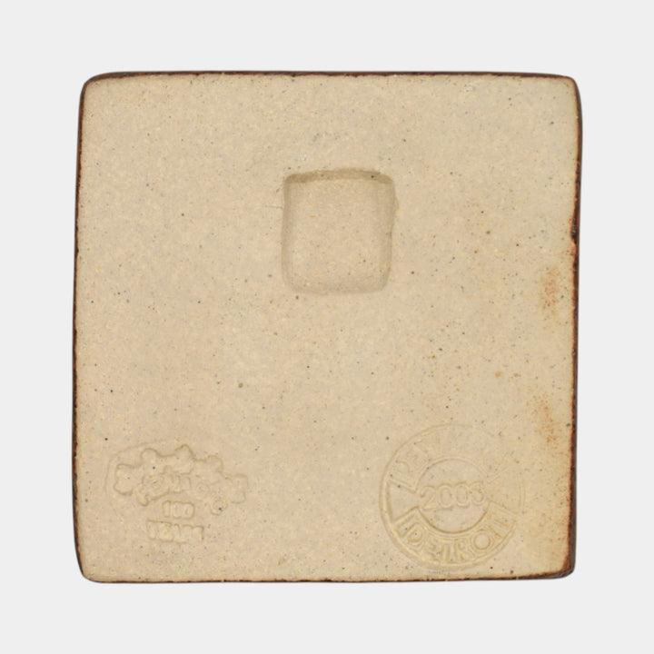 Pewabic 2003 Art Pottery Mottled Brown Arts And Crafts Bat Tile 100 Years Stamp - Just Art Pottery
