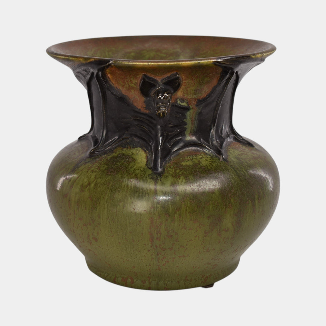 Ephraim Faience 2013 Hand Made Pottery The Gloaming Green Bat Ceramic Vase - Just Art Pottery