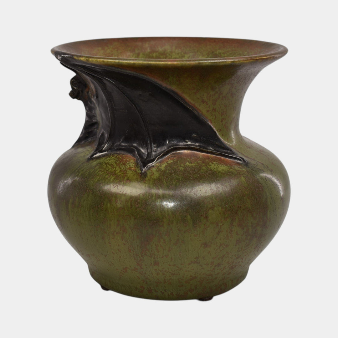 Ephraim Faience 2013 Hand Made Pottery The Gloaming Green Bat Ceramic Vase - Just Art Pottery