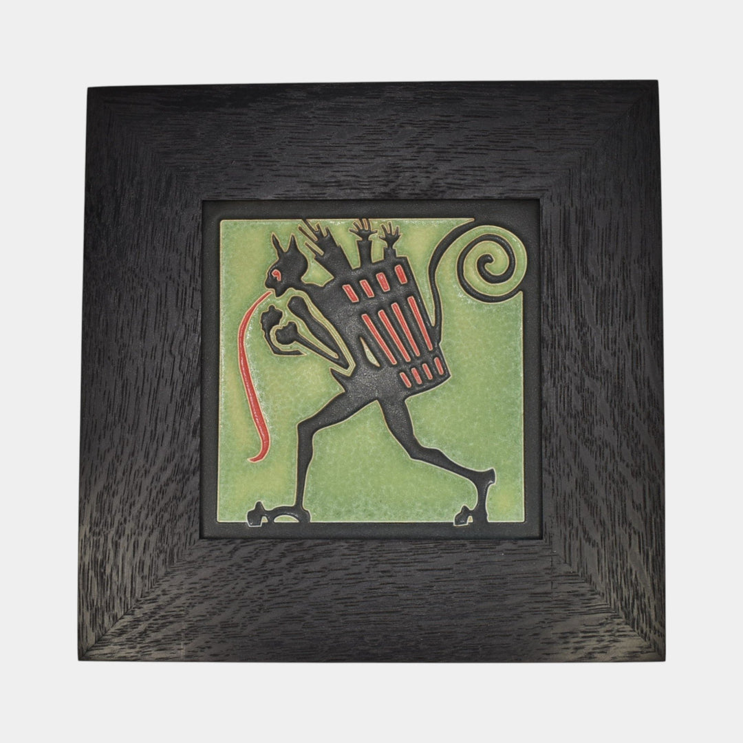 Motawi Tileworks Hand Made Art Pottery Green Krampus Ceramic Framed Tile