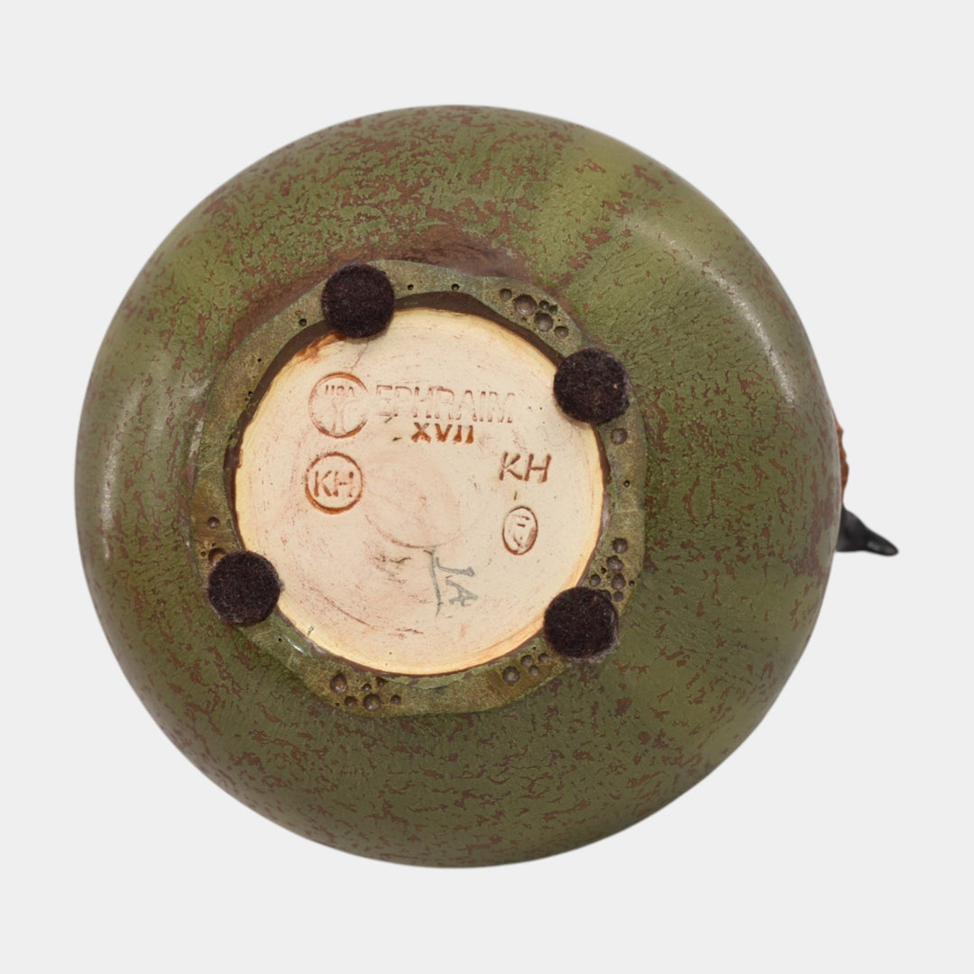 Ephraim Faience 2017 Hand Made Pottery Experimental Green Rookery Blackbird Vase - Just Art Pottery