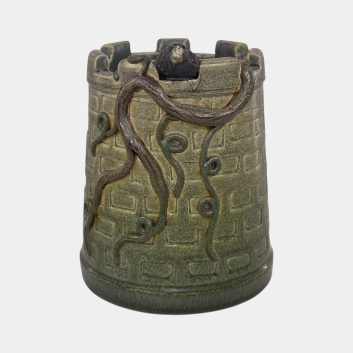 Ephraim Faience 2021 Hand Made Pottery Blue Green Rook’s Tower Ceramic Vase - Just Art Pottery