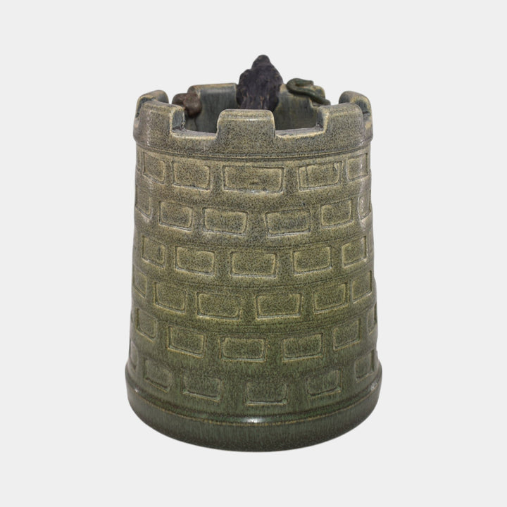 Ephraim Faience 2021 Hand Made Pottery Blue Green Rook’s Tower Ceramic Vase - Just Art Pottery