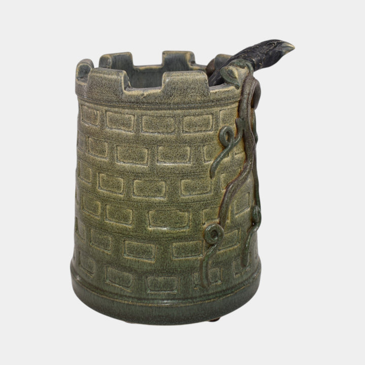 Ephraim Faience 2021 Hand Made Pottery Blue Green Rook’s Tower Ceramic Vase - Just Art Pottery